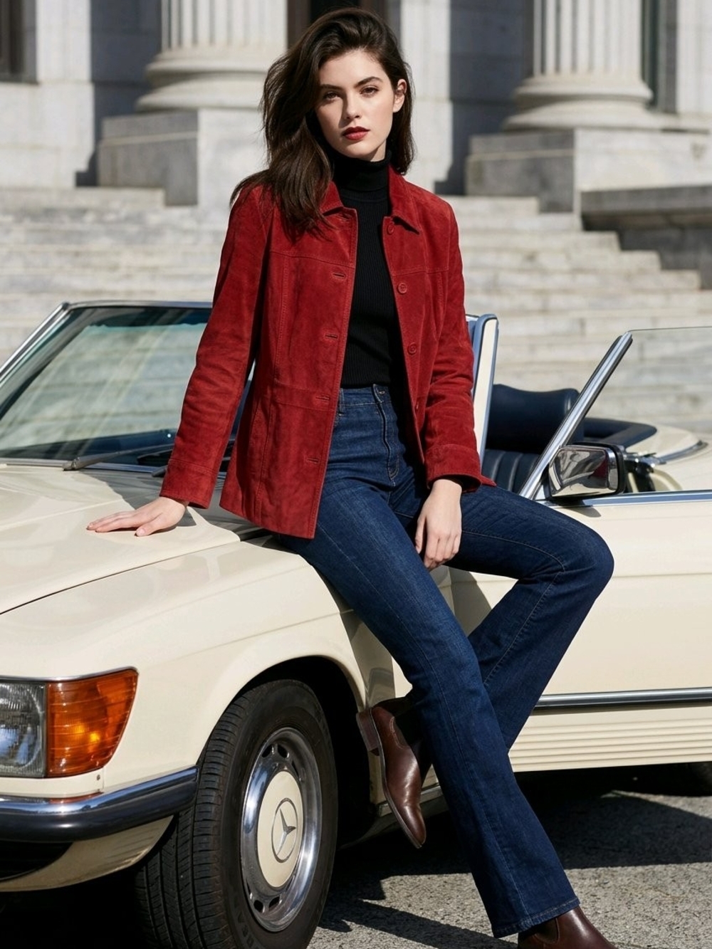Vintage Jaclyn Smith Red Genuine Suede Leather Jacket - Women's Size Large